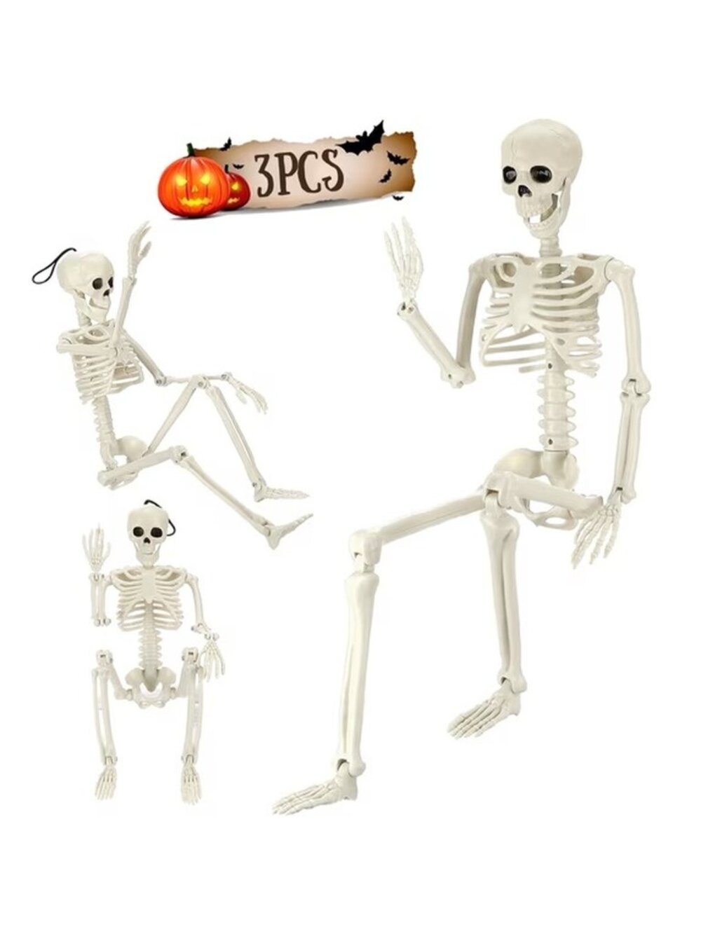 Halloween Skeleton Decorations, 3pcs Posable Skeletons for Halloween Decorations